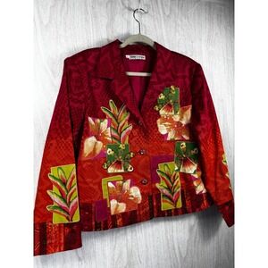 Vintage Nancy Bolen City Girl Art Wear Jacket Large 80s Floral Applique